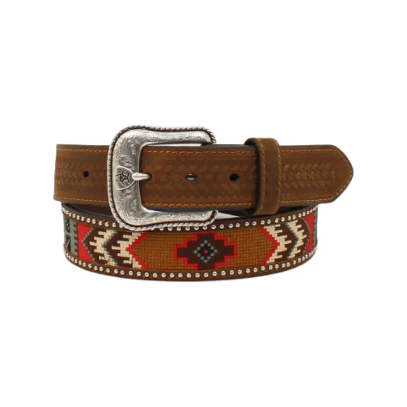 A1033202 Ariat Men's Embroidered Inlay Round Conchos Belt - Brown 1
