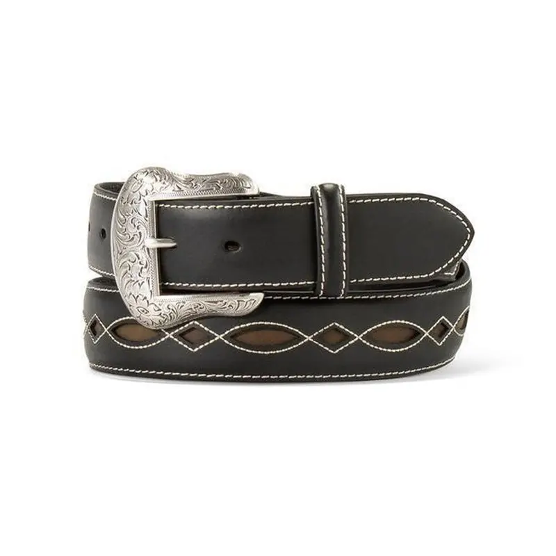 A1042801 Ariat Men's Boot Stitch Filigree Western Belt - Black With Brown Underlay 1