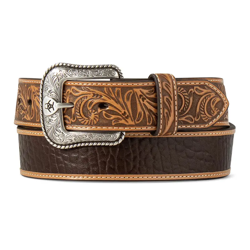 A1042902 Ariat Men's 1 1/2" Crocodile Inlay Embossed Tabs Belt 1