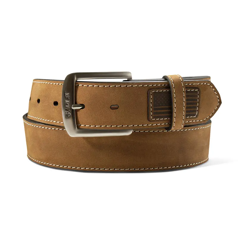 A1043502 Ariat Men's 1 1/2" American Flag Patch Belt - Medium Brown 1