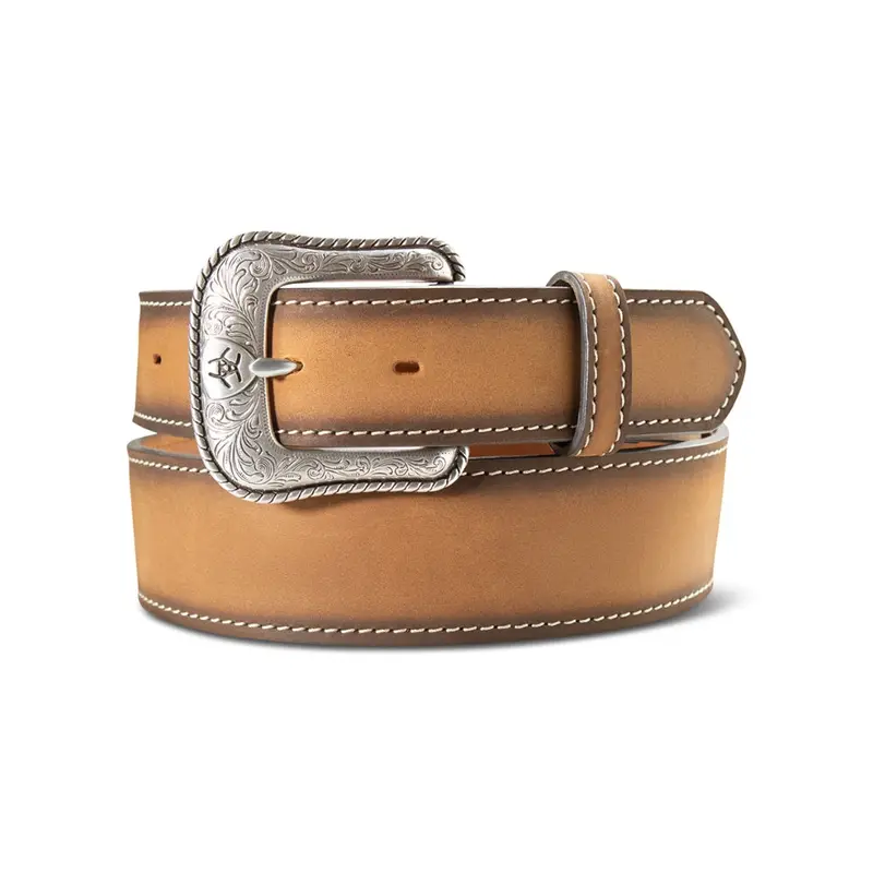 A1044302 Ariat Men's Scalloped Toe Bug Stitched Billet Belt - Brown 1