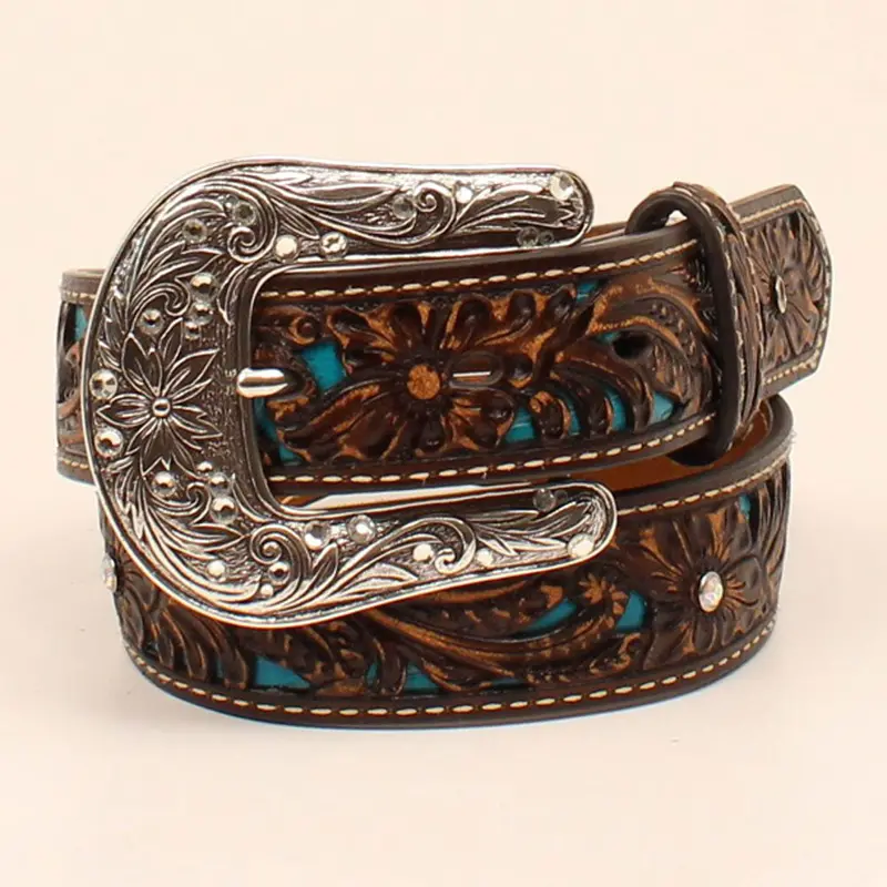 A1304027 Ariat Youth Western Belt With Turquoise Underlay 1