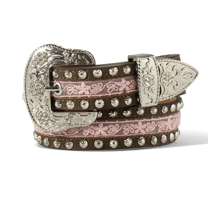 A1305030 Ariat Girls Western Belt With Pink Lace 1