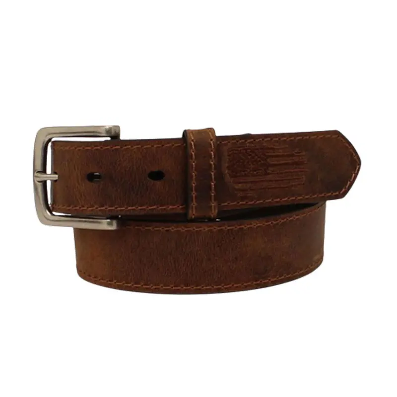 A1307402 Ariat Boys 1 1/4" Stitch Usa Flag Shield Brown Belt 1