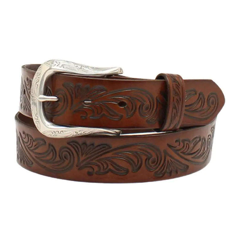 A1533802 Ariat Women's Brown Floral Embossed Leather Belt 1