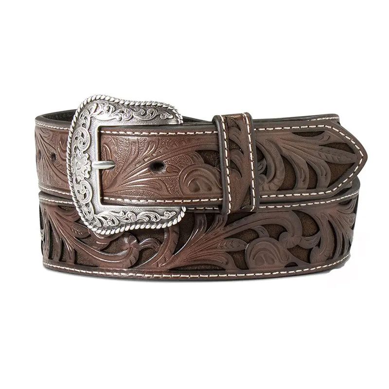 A1565002 Ariat Women's Brown Floral Embossed Leather Belt Silver Buckle 1