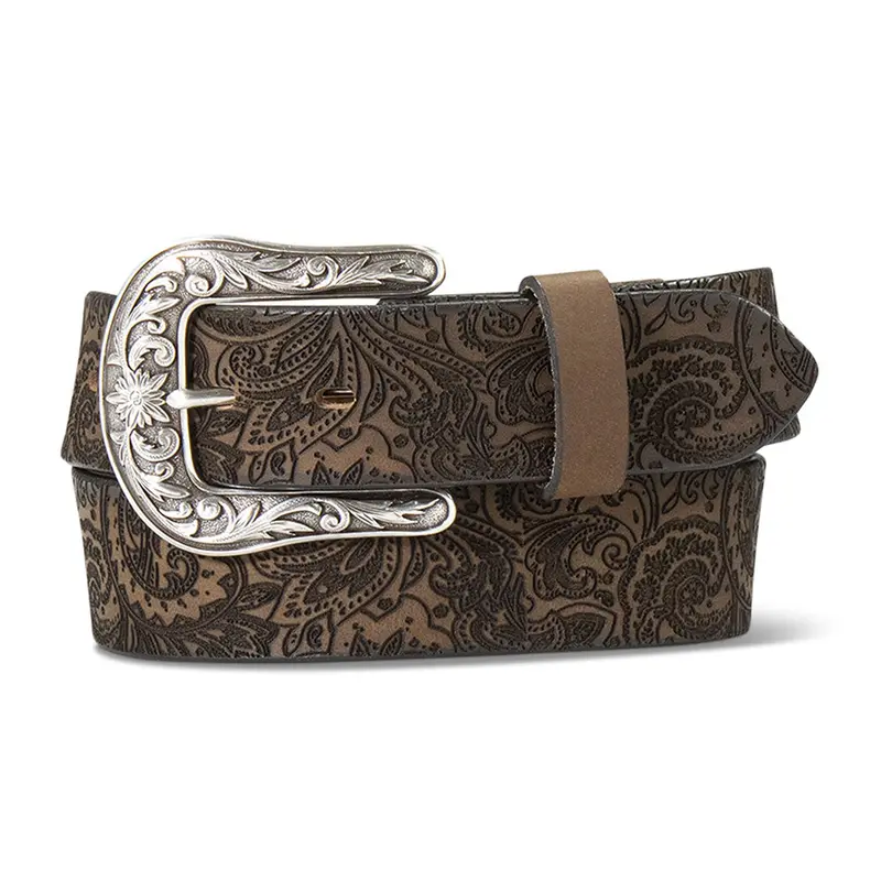 A1565402 Ariat Women's Brown Laser Cut Paisley Leather Belt Silver Buckle 1
