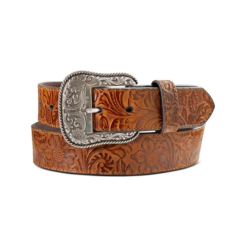 A1568702 Ariat Women's Floral Embossed Leather Belt - Brown 1