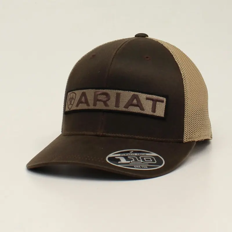 A300014302 Ariat Mens Snap Back Flex Fit 110 Long Logo Brown Cap 1