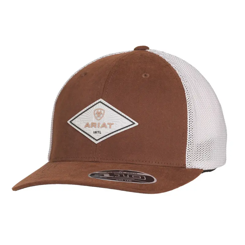 A300086502 Ariat Men's Flexfit Brown Diamond Faux Leather Patch Cap 1