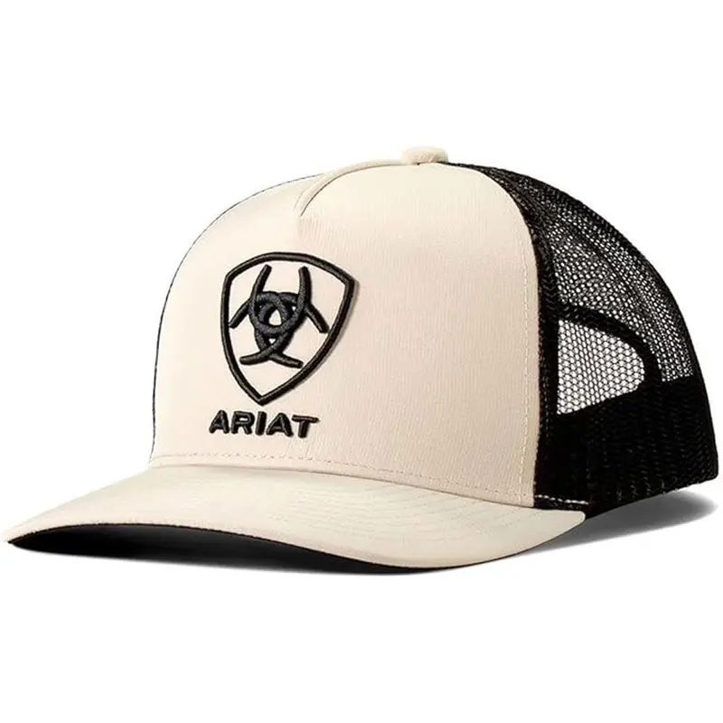 A3000876243 Ariat Mens Flexfit Embroidered Logo Khaki / Black Ball Cap 1