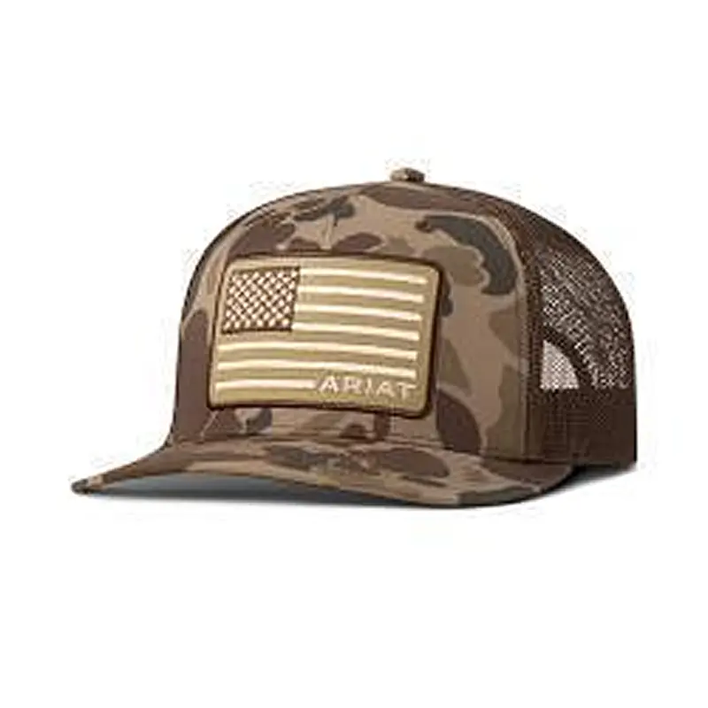 A300089802 Ariat Men's R112 Snapback Flag Patch Ball Cap - Brown Camo 1