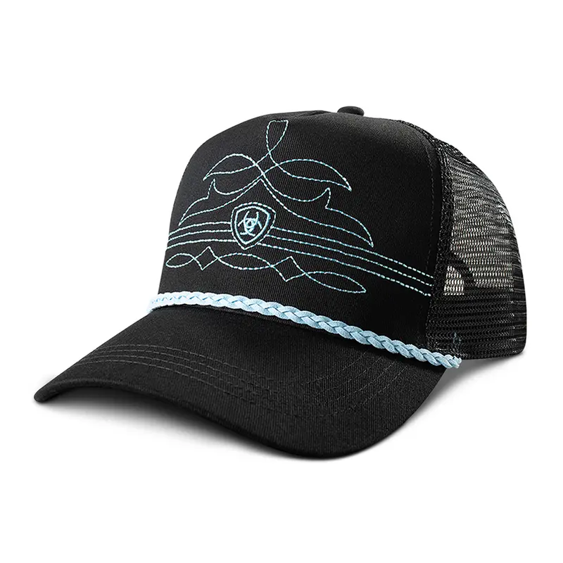 A300093133 Ariat Women's Polyflo Turquoise Boot Stitch Ball Cap - Black 1