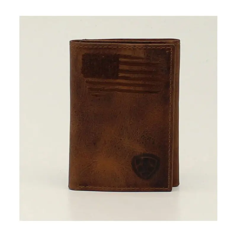 A3545402 Ariat Men's Trifold Usa Flag & Logo Leather Wallet 1