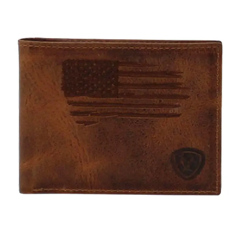 A3545602 Ariat Bifold Distressed Stitch Usa Flag Shield Logo Wallet 1