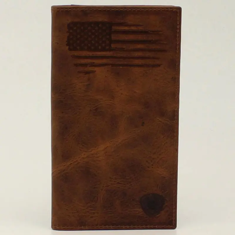A3545802 Ariat Men's Rodeo Distressed Stitched Usa Flag Logo Shield Wallet 1