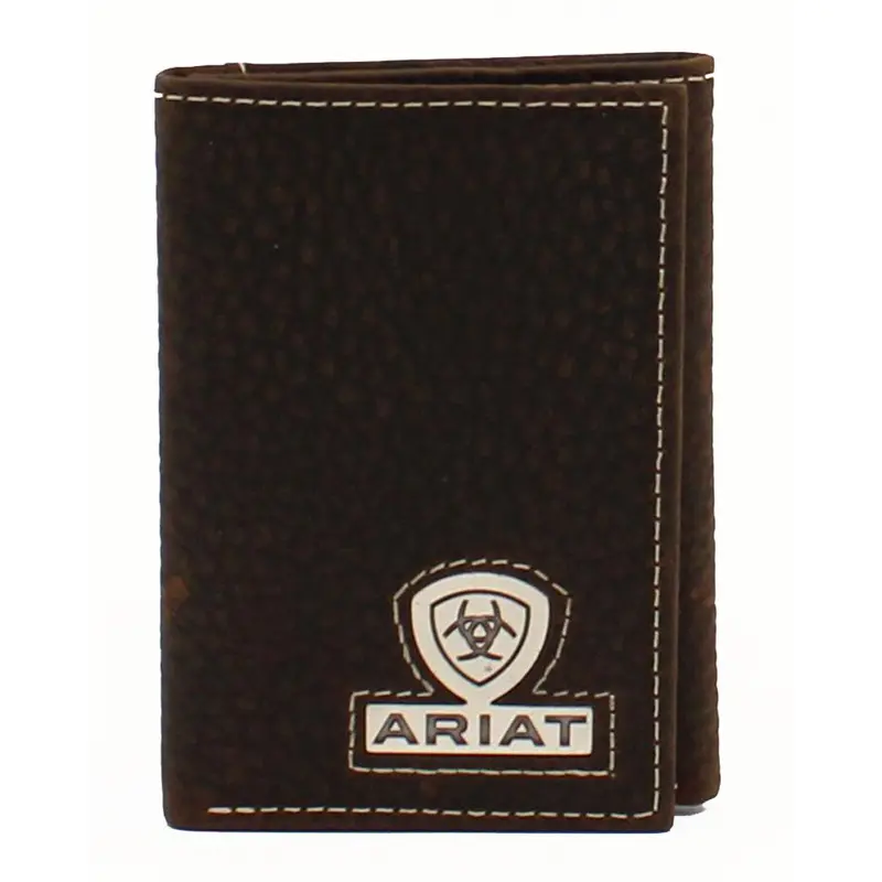A35468282 Ariat Men's Trifold Leather Wallet With Ariat Logo And Shield 1