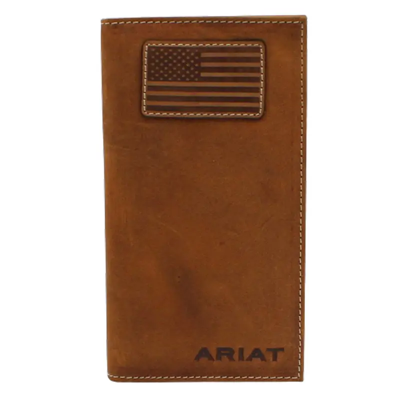 A3548344 Ariat Men's Logo Flag Patch Brown Rodeo Wallet 1