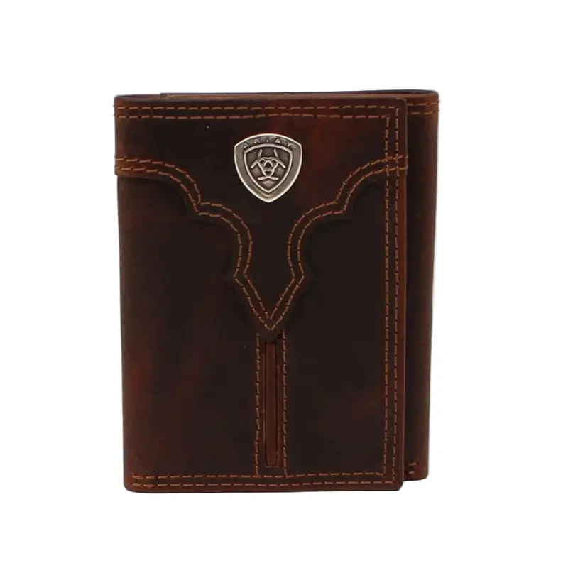 A3550102 Ariat Men's Center Bump Shield Logo Trifold Wallet - Brown 1