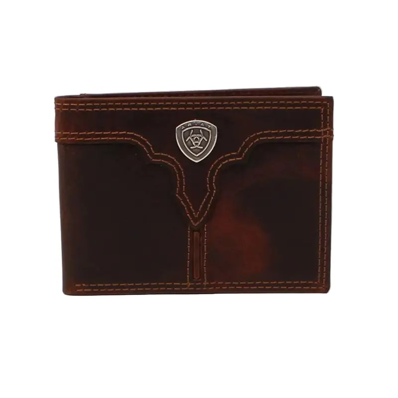 A3550202 Ariat Men's Center Bump Shield Logo Bifold Wallet - Brown 1