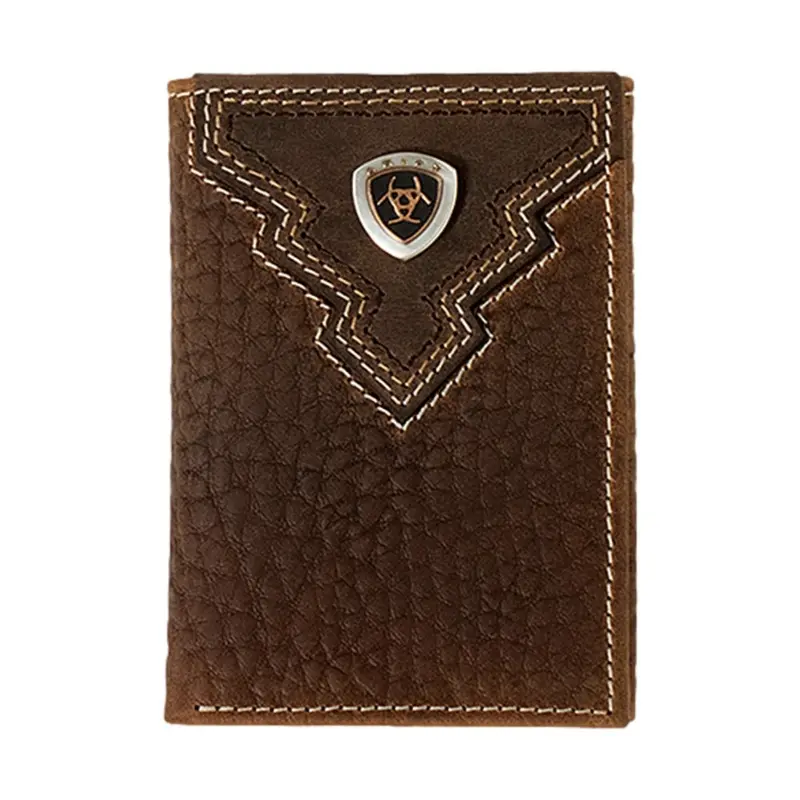 A35621282 Ariat Trifold Overlay Shield Brown Rowdy Leather Wallet 1