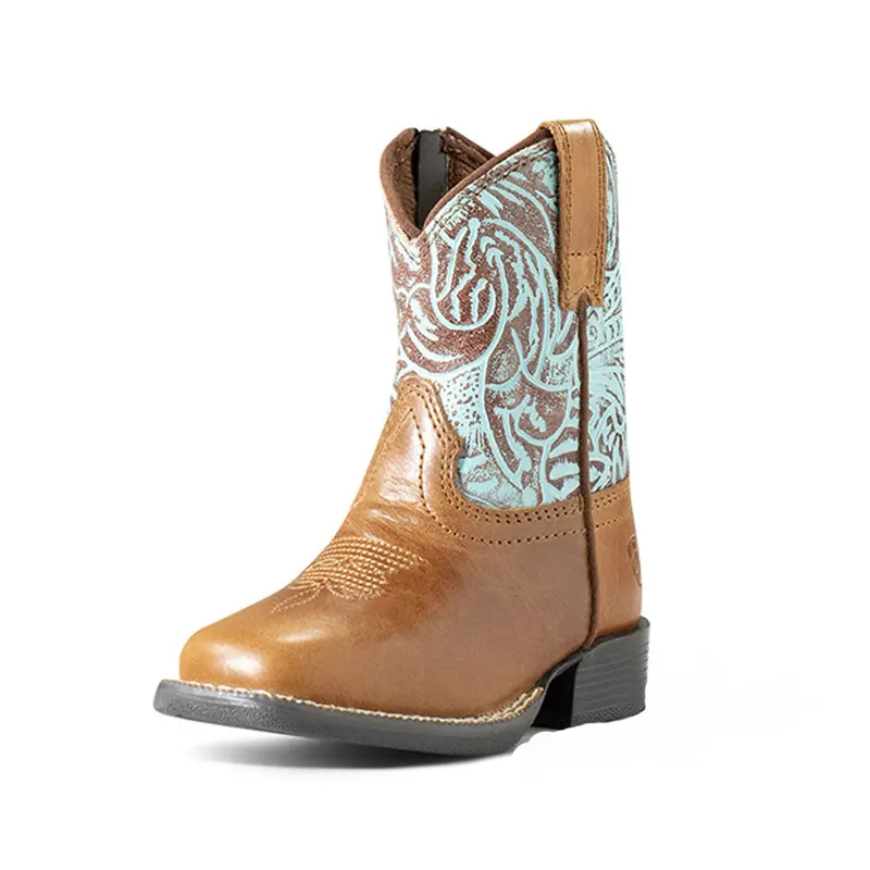 A441003502 Ariat Lil' Stomper Toddler Roundup Western Cowboy Boot Blue & Brown 1