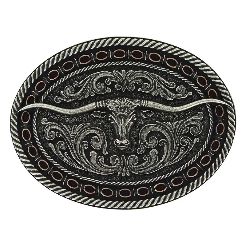 A742 Montana Silversmiths Two Tone Antiqued Round Barbed Longhorn Attitude Buckle 1