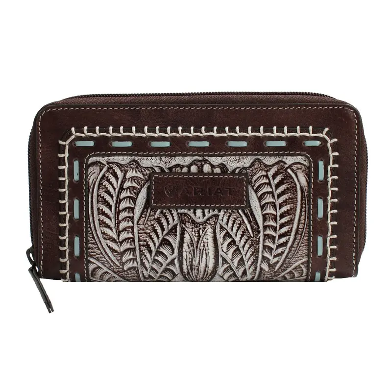 A770011634 Ariat Rori Tooled Wallet With Buckstitch Lacing 1