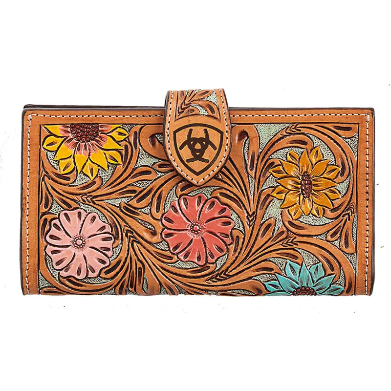 A770016597 Ariat Women's Sunflower Daisy Hand Tooled Leather Wallet 1