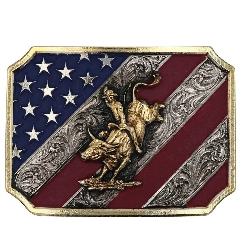 A865 Montana Silversmiths Patriot Bull Rider Belt Buckle 1