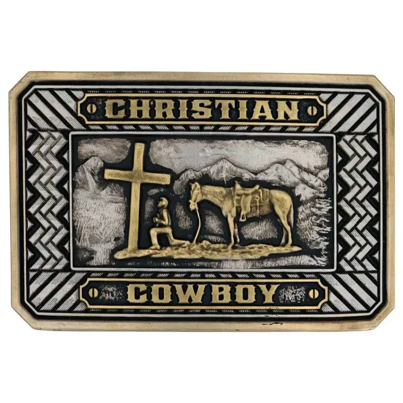 A898 Montana Silversmiths Beaming Christian Cowboy Attitude Belt Buckle 1