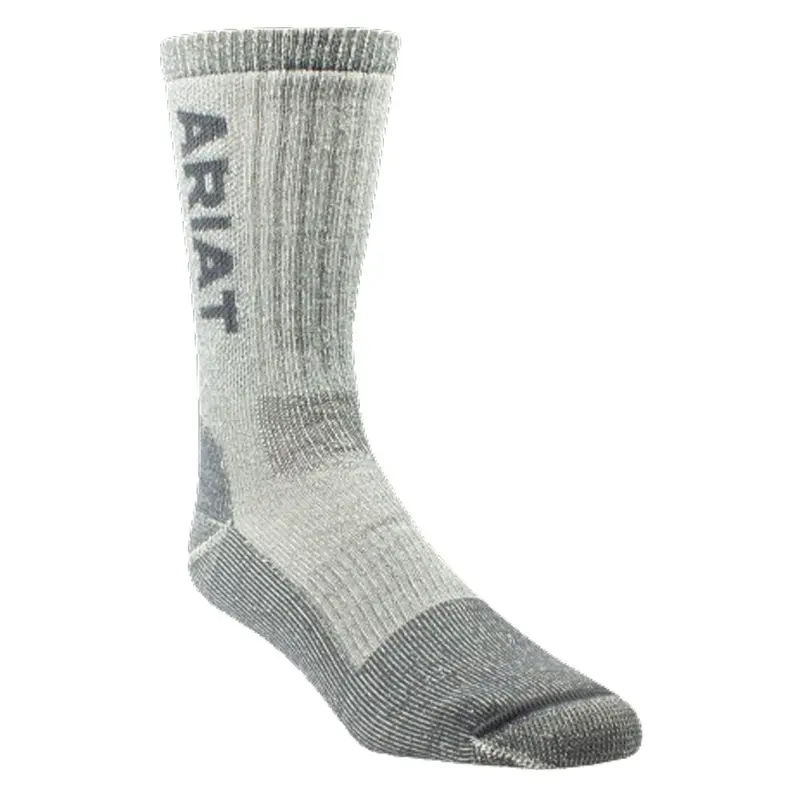 Ar2187 Ariat Unisex Work Midweight Merino Wool Blend Steel Toe Crew Sock - Grey 1