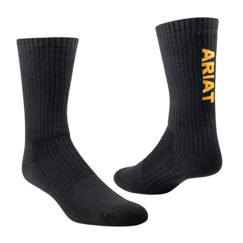 Ar2239 Ariat Unisex Premium Ringspun Cotton Crew Work Sock 3 Pair Pack - Black 1