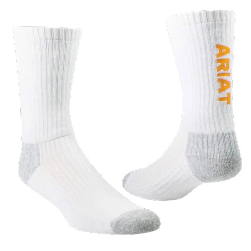 Ar2239 Ariat Unisex Premium Ringspun Cotton Crew Work Sock 3 Pair Pack - White 1