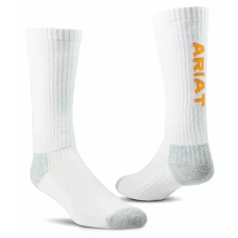 Ar2294 Ariat Unisex Premium Ringspun Cotton Mid Calf Work Sock 3 Pair Pack - White 1