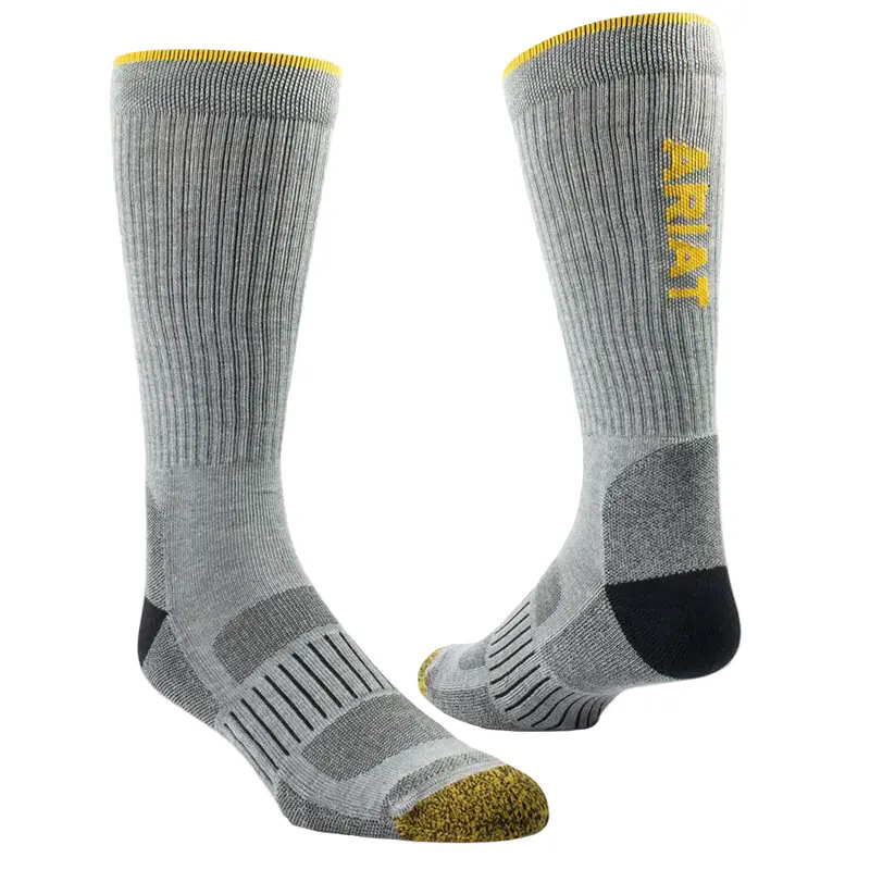Ar2777 Ariat Men's Ariattek High Performance Crew Work Socks 2 Pair Pack - Grey 1