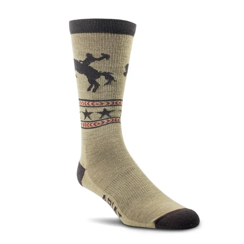 Ar3139 Ariat Bronc Rider Mid-Calf Everyday Performance Wool Socks - Brown 1