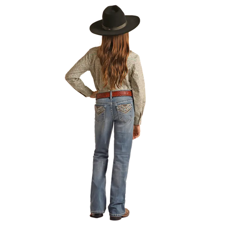 Bg4md02552 Rock & Roll Denim Girls Mid Rise Bootcut Jean With Fancy Cheetah Embroidery 1