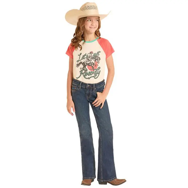 Bg4md09075 Rock & Roll Girls' Bootcut Jeans - Dark Vintage Wash 1