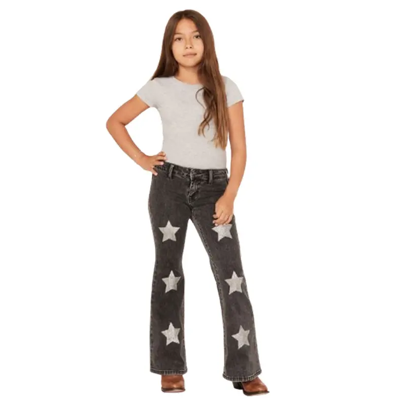 Bg6pd05337 Rock & Roll Girls' Star Print Flare Jean - Charcoal 1