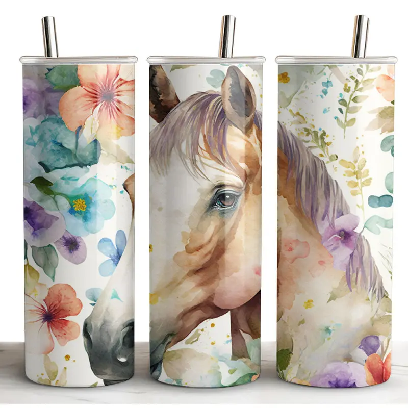 Black Stallion Designs 20Oz Horse Tumbler - Floral Horse Head 1