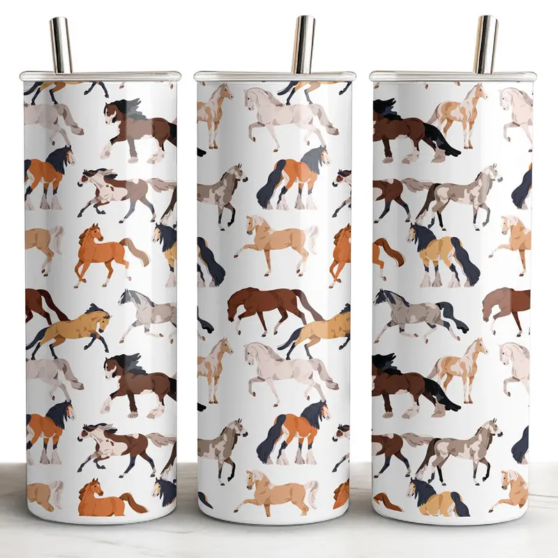 Black Stallion Designs 20Oz Horse Tumbler - Horses All Over 1