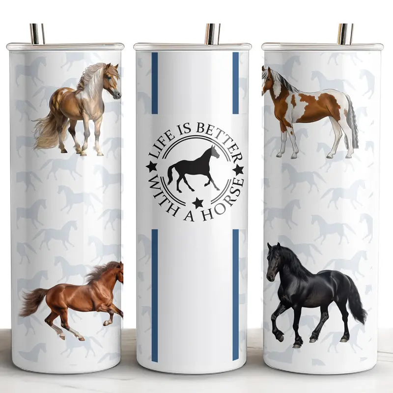 Black Stallion Designs 20Oz Horse Tumbler - Life Is Better With A Horse Medallion 1