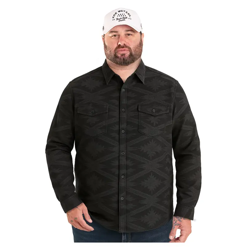Bmn2s09636 Rock & Roll Men's Koe Wetzel Long Sleeve Aztec Print Snap Shirts - Black & Grey 1