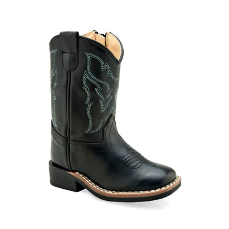 Bsi1896 Old West Toddler Black Square Toe Leather Cowboy Boots With Zipper 1