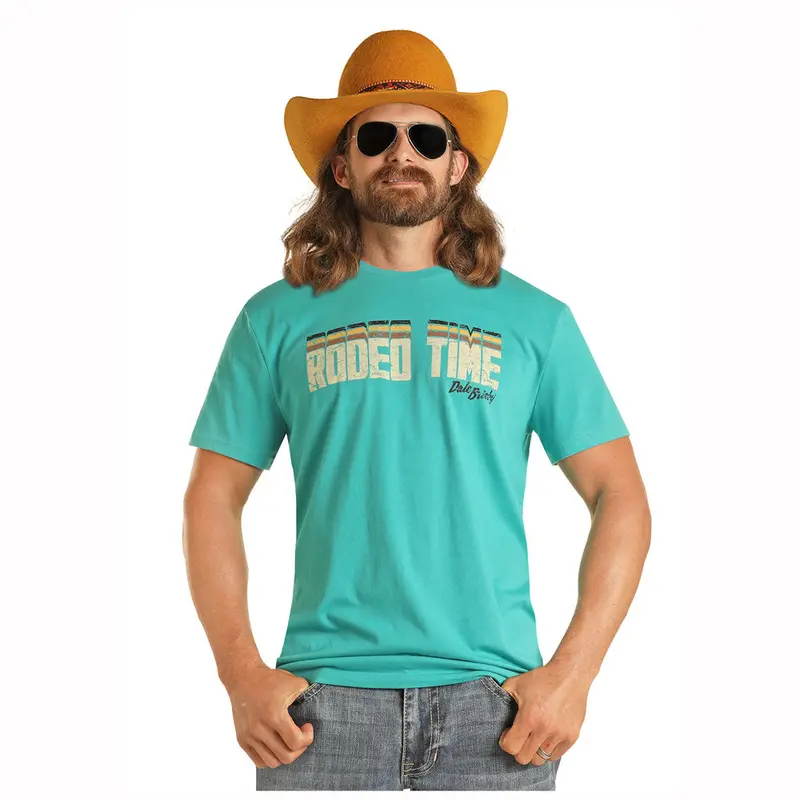 Bu21t04420 Rock & Roll Men's Dale Brisby Short Sleeve Rodeo Time Tee - Turquoise 1