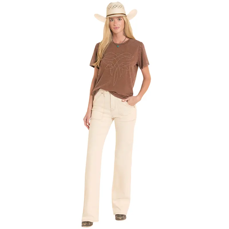 Bw21t08797 Rock & Roll Women's Short Sleeve Boot Stitch Tee - Mahogany 1