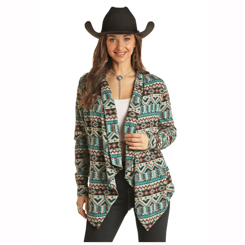 Bw34t02703 Rock & Roll Women's Printed Cardigan - Teal 1