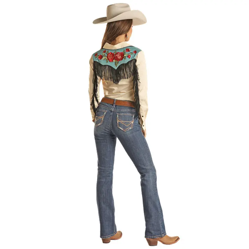 Bw4rd02441 Rock & Roll Denim Women's Pedal Stitch Embroidered Riding Jean 1