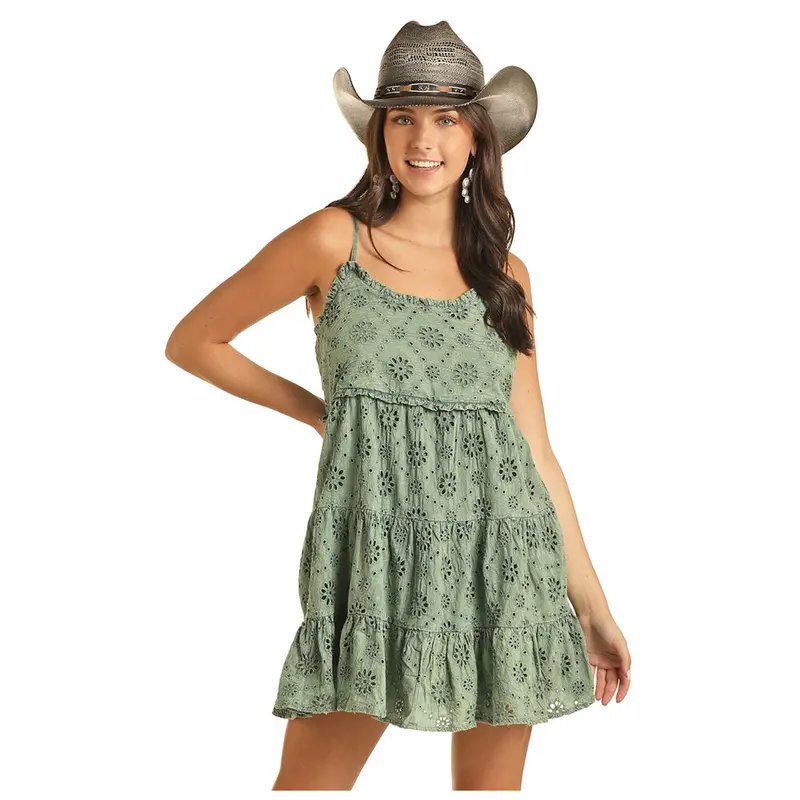 Bwd0r03868 Rock & Roll Women's Eyelet Mini Dress - Jade 1